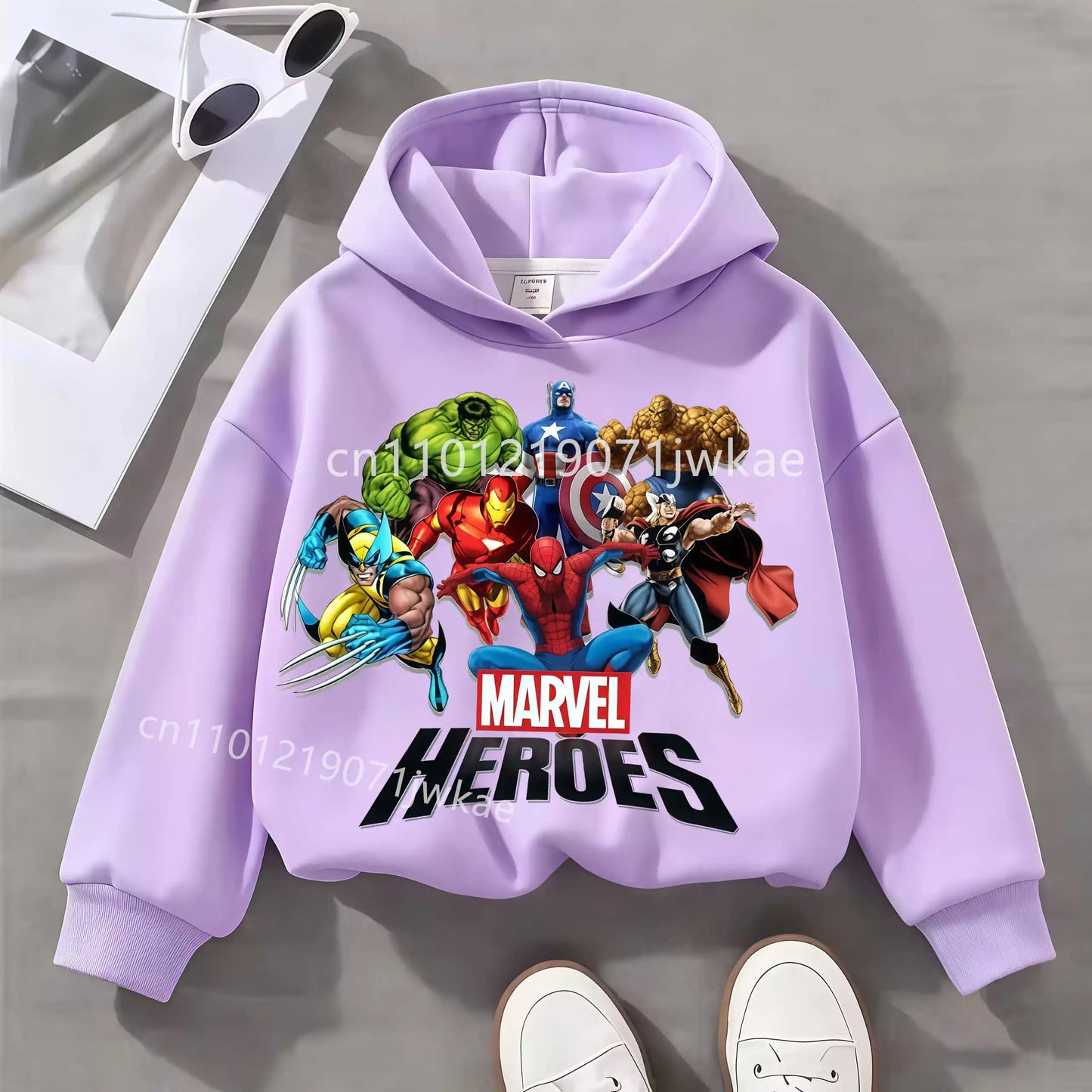 Dziecięca bluza z kapturem Marvel Heroes Group – liliowa