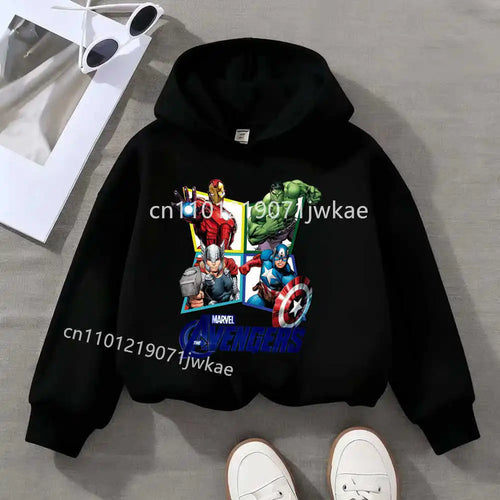 Dziecięca bluza z kapturem Avengers, 4 bohaterów w rombach – czarna