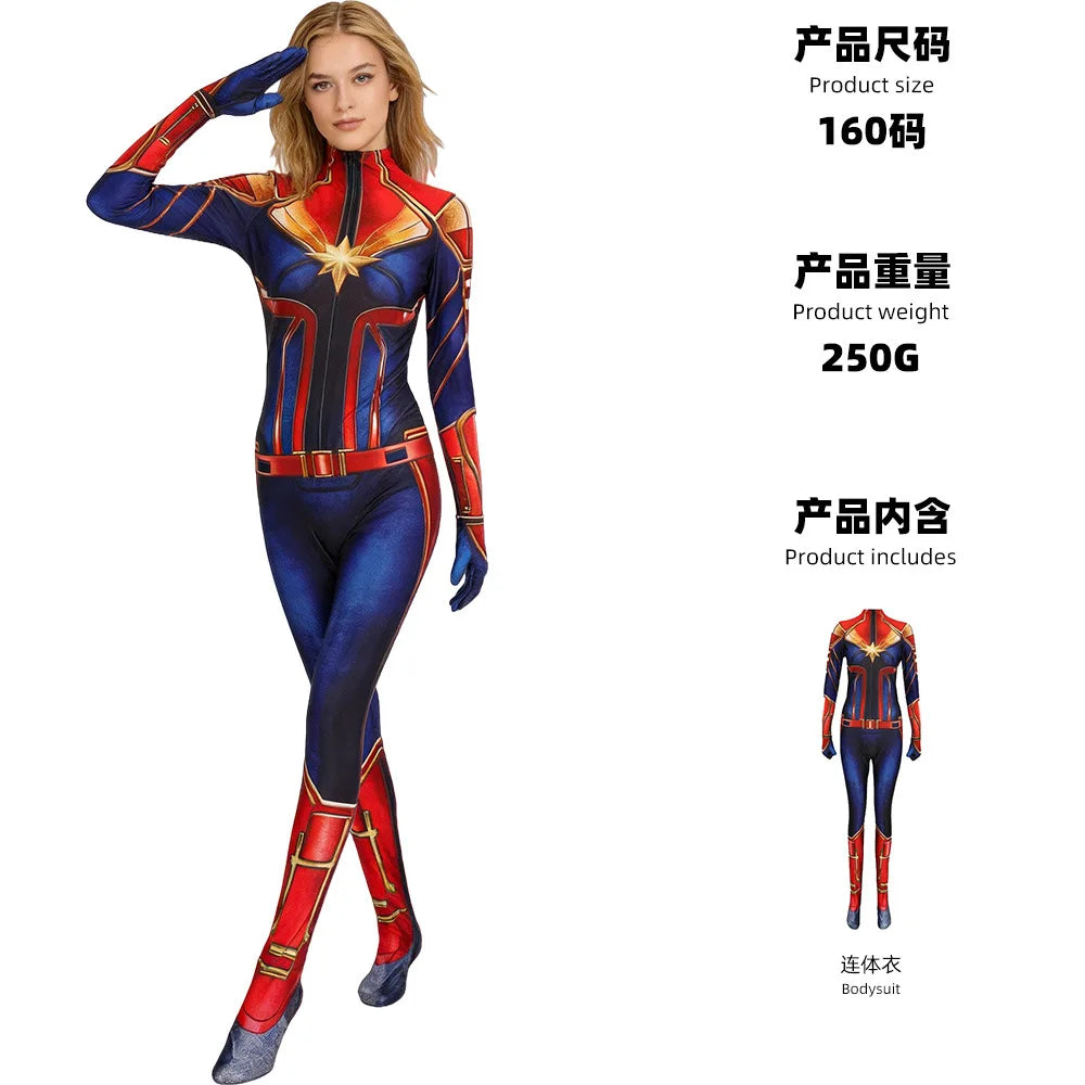Kombinezon cosplayowy Captain Marvel – zentai, niebiesko-czerwony