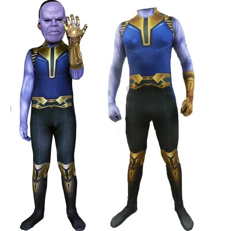 Strój Thanos – niebiesko-złoty kombinezon z rękawicą