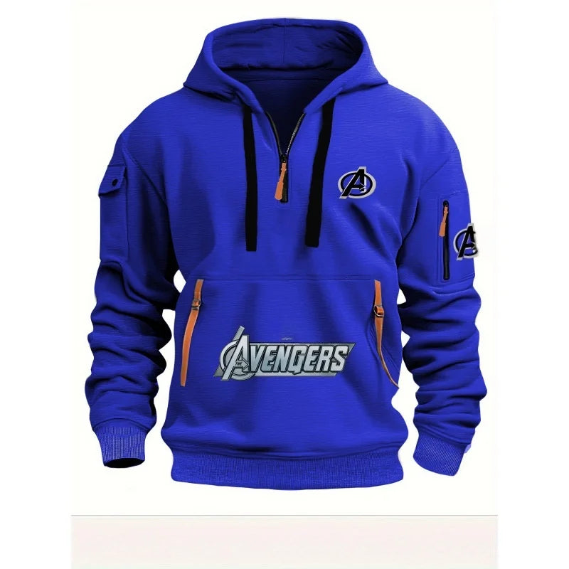 Męska bluza z kapturem Avengers z krótkim zamkiem – wielokieszeniowa, czarno-żółta