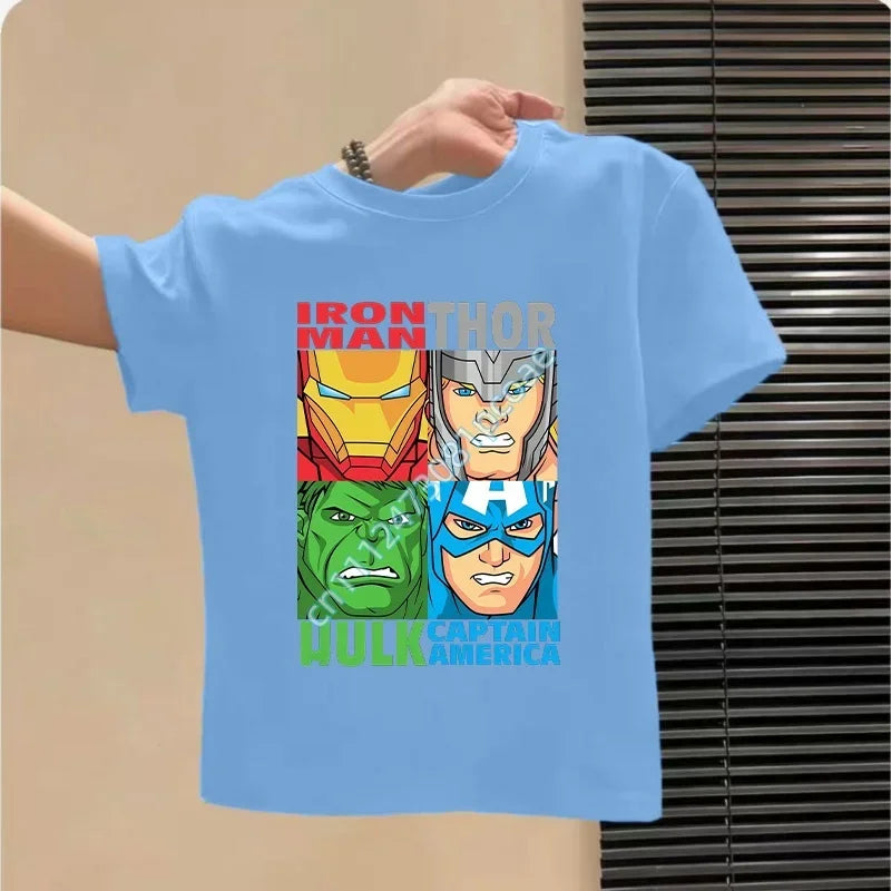 Dziecięcy T-shirt Avengers - wzór z Iron Manem, niebieski
