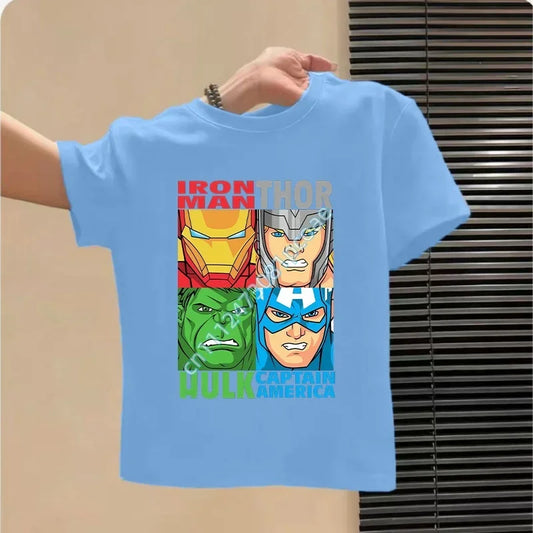 Dziecięcy T-shirt Avengers - wzór z Iron Manem, niebieski
