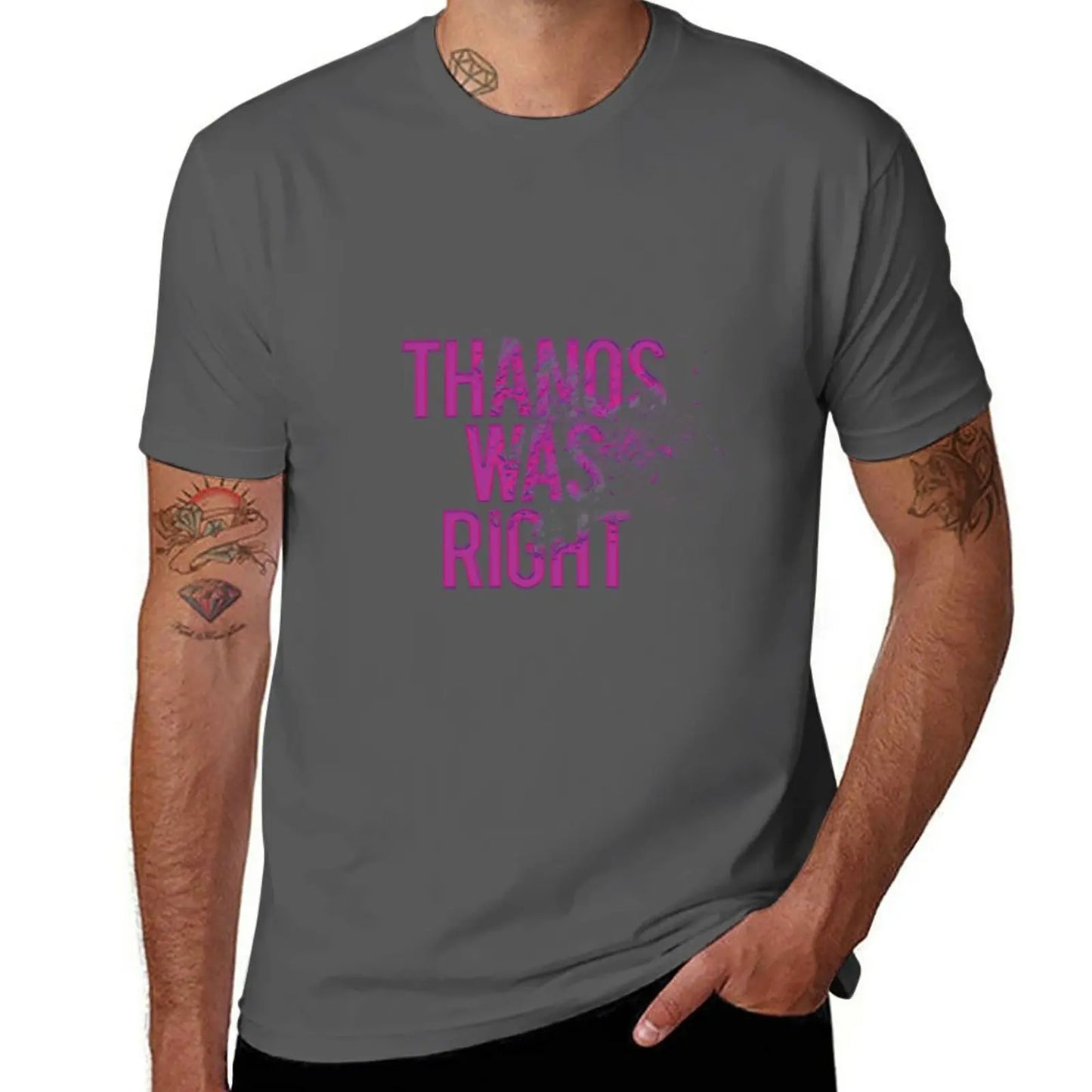 Koszulka Thanos Was Right – męska, napis z efektem pyłu