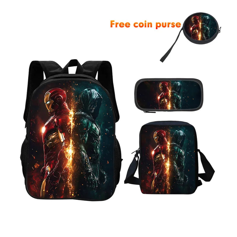 3-częściowy zestaw tornistra Avengers Iron Man – twarzą w twarz, ciemna sylwetka
