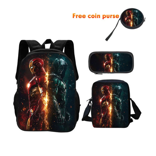 3-częściowy zestaw tornistra Avengers Iron Man – twarzą w twarz, ciemna sylwetka