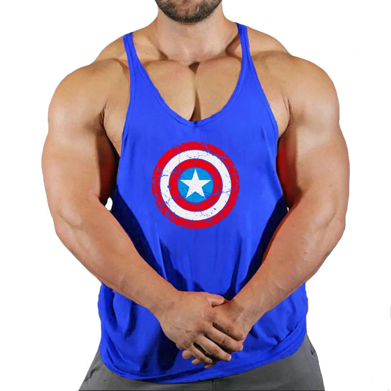 Męski top fitness Captain America — z czerwoną tarczą