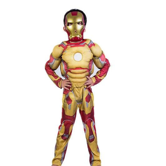 Dziecięcy kostium cosplay Iron Man - złoty umięśniony kombinezon
