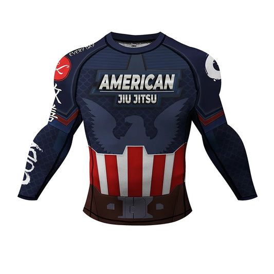 Koszulka do jiu-jitsu Captain America – długi rękaw, tarcza i orzeł