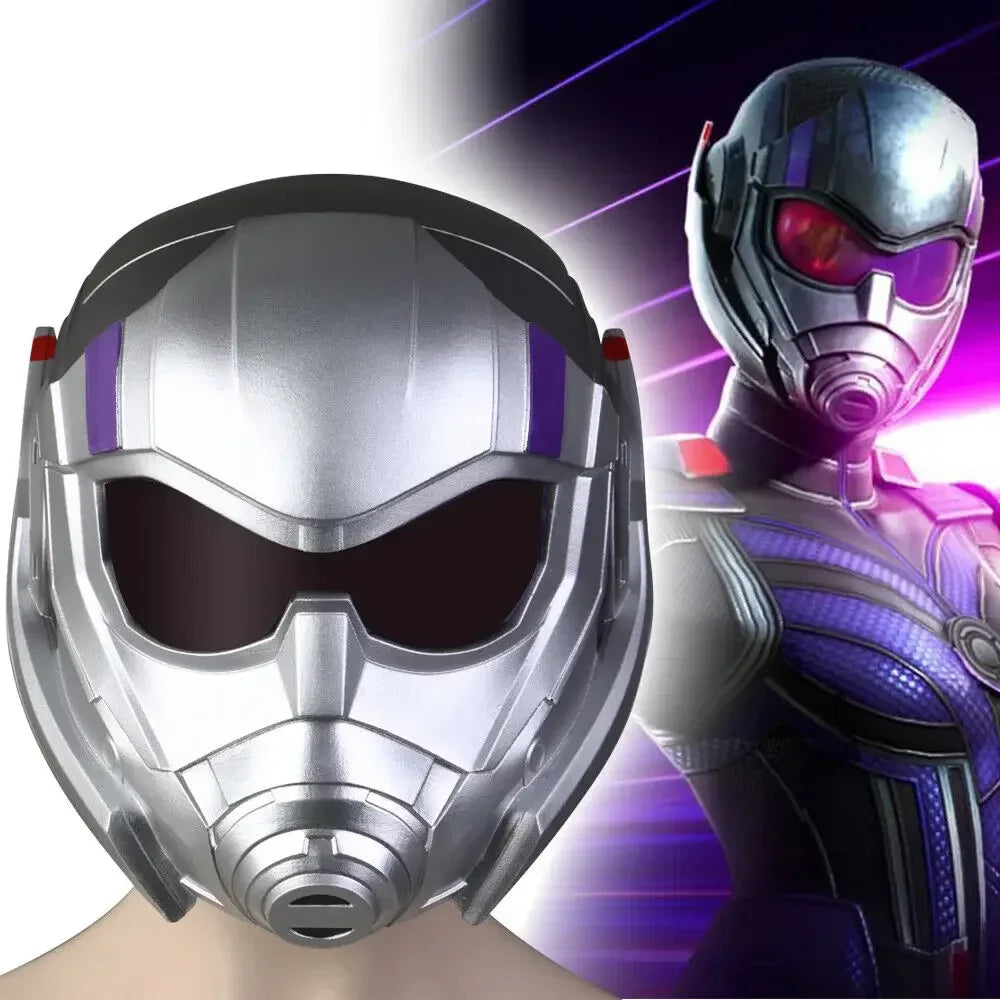 Kask cosplay Ant-Mana i Osy – srebrno-czarny z fioletową wizjerą