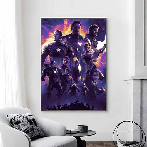 Plakat Avengers Infinity War – projekt z fioletową sylwetką