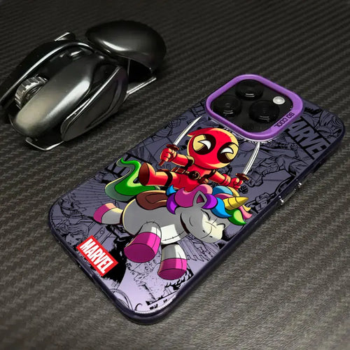 Etui Xiaomi Avengers Deadpool – Chibi, jednorożec, fioletowa ramka
