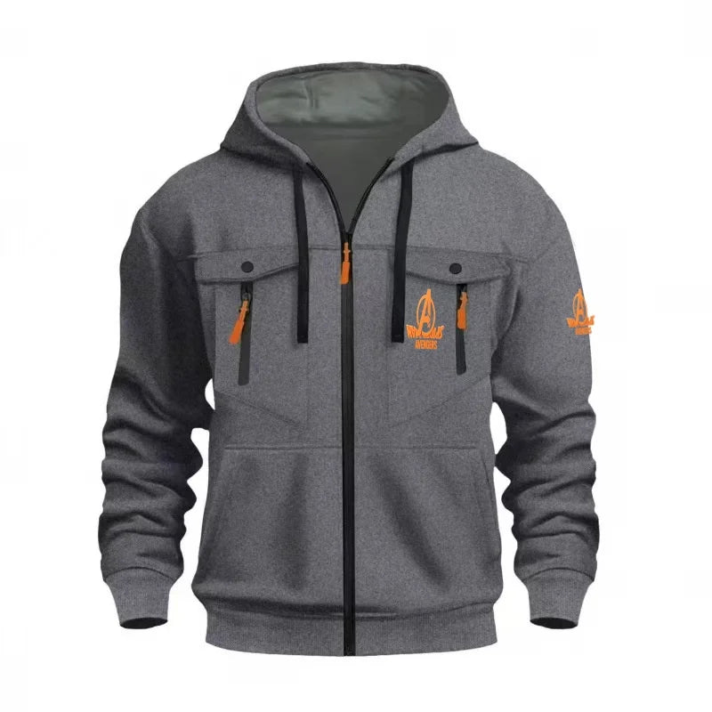 Rozpinana bluza z kapturem Marvel Avengers — neonowe logo, wiele kieszeni, męska