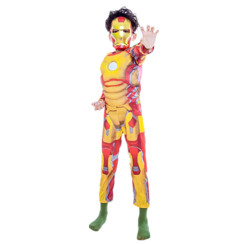 Dziecięcy kostium cosplay Iron Man - złoty umięśniony kombinezon