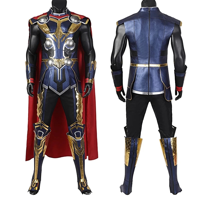 Kostium cosplay Thor: Love and Thunder — kombinezon Odinsona z czerwoną peleryną i zbroją