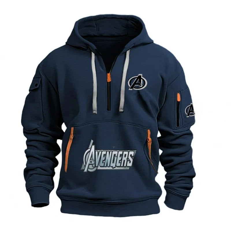 Męska bluza z kapturem Avengers z krótkim zamkiem – wielokieszeniowa, czarno-żółta