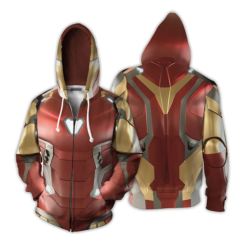 Rozpinana bluza z kapturem Iron Man – nadruk 3D czerwono-złotej zbroi