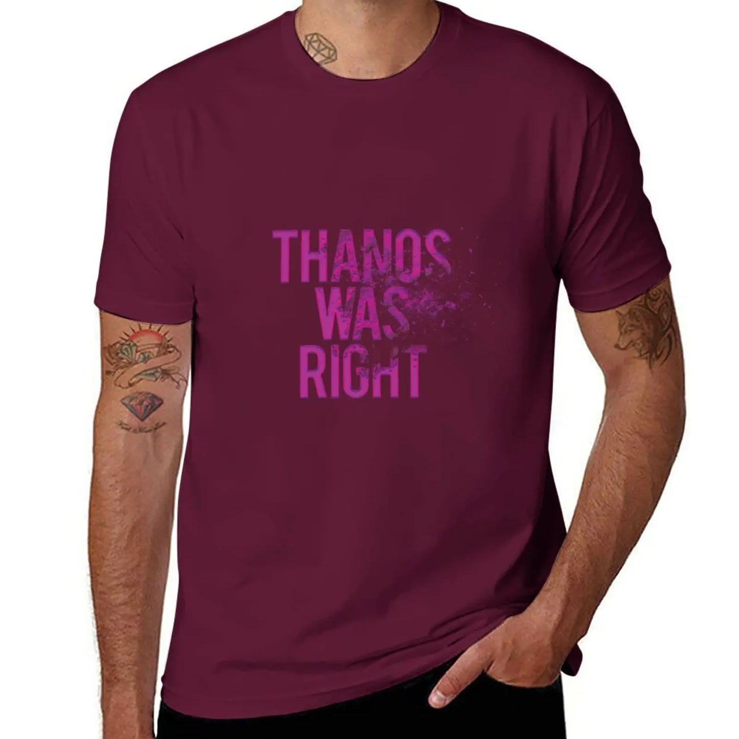 Koszulka Thanos Was Right – męska, napis z efektem pyłu