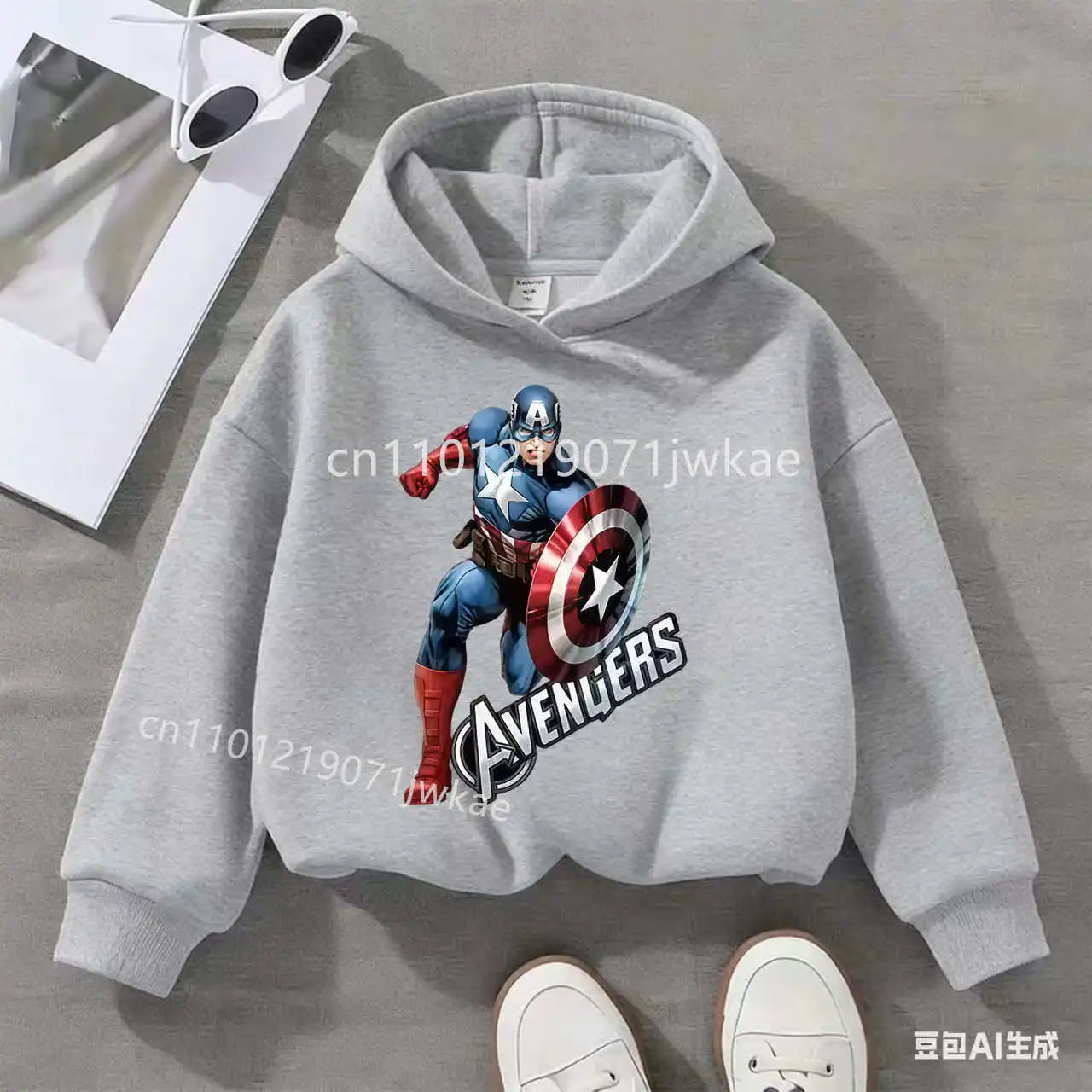 Dziecięca bluza z kapturem Avengers Kapitan Ameryka Solo – szara