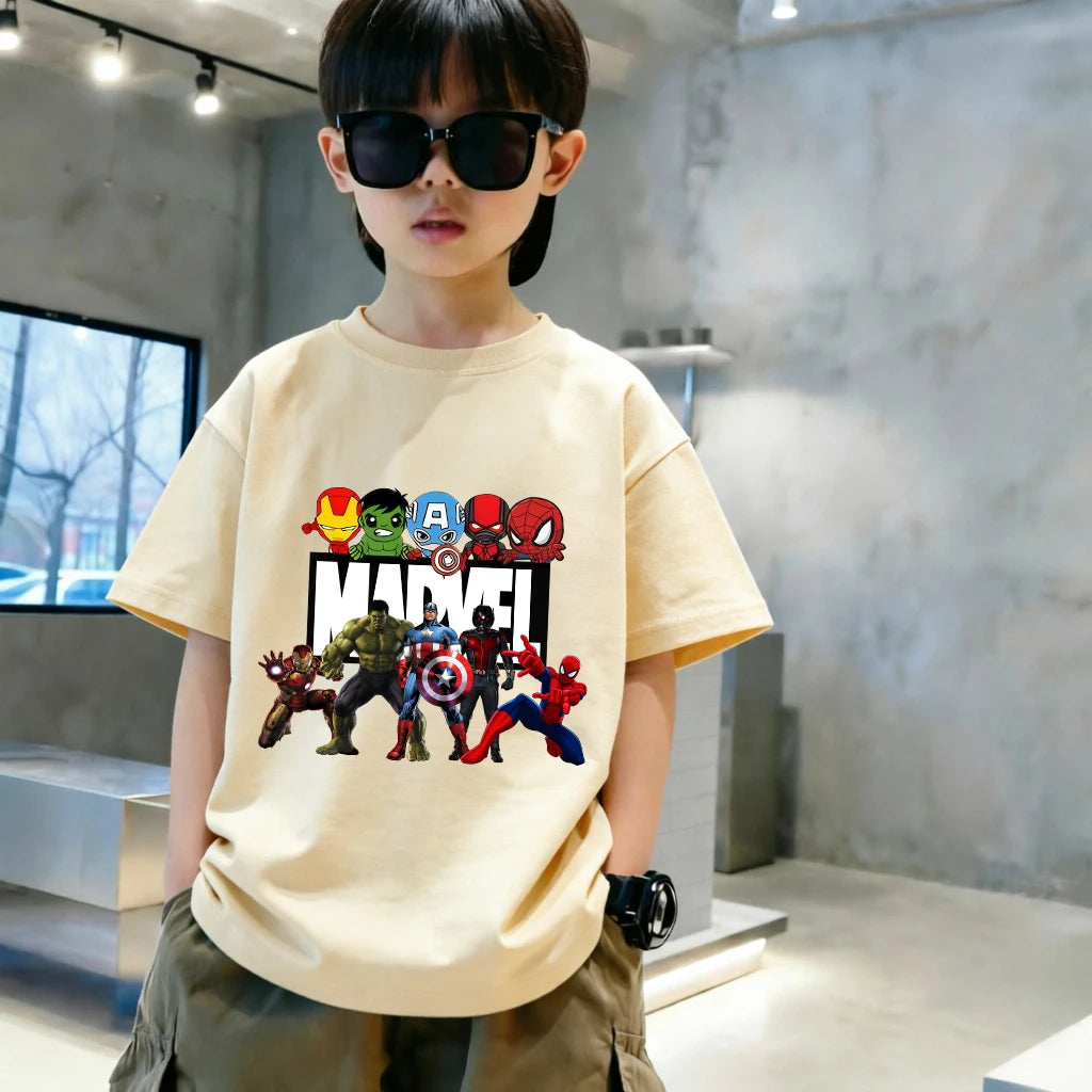 Dziecięcy T-shirt Marvel — wielokolorowa grupa postaci chibi