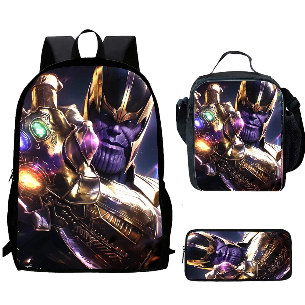 3-częściowy zestaw plecaków Thanos – neonowa korona, epicki portret, zestaw szkolny dla dziecka