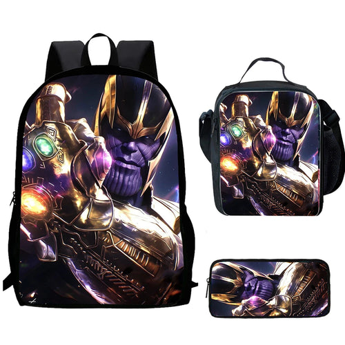 3-częściowy zestaw plecaków Thanos – neonowa korona, epicki portret, zestaw szkolny dla dziecka