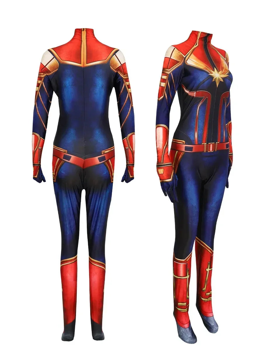 Kostium Captain Marvel – niebiesko-czerwono-złoty kombinezon