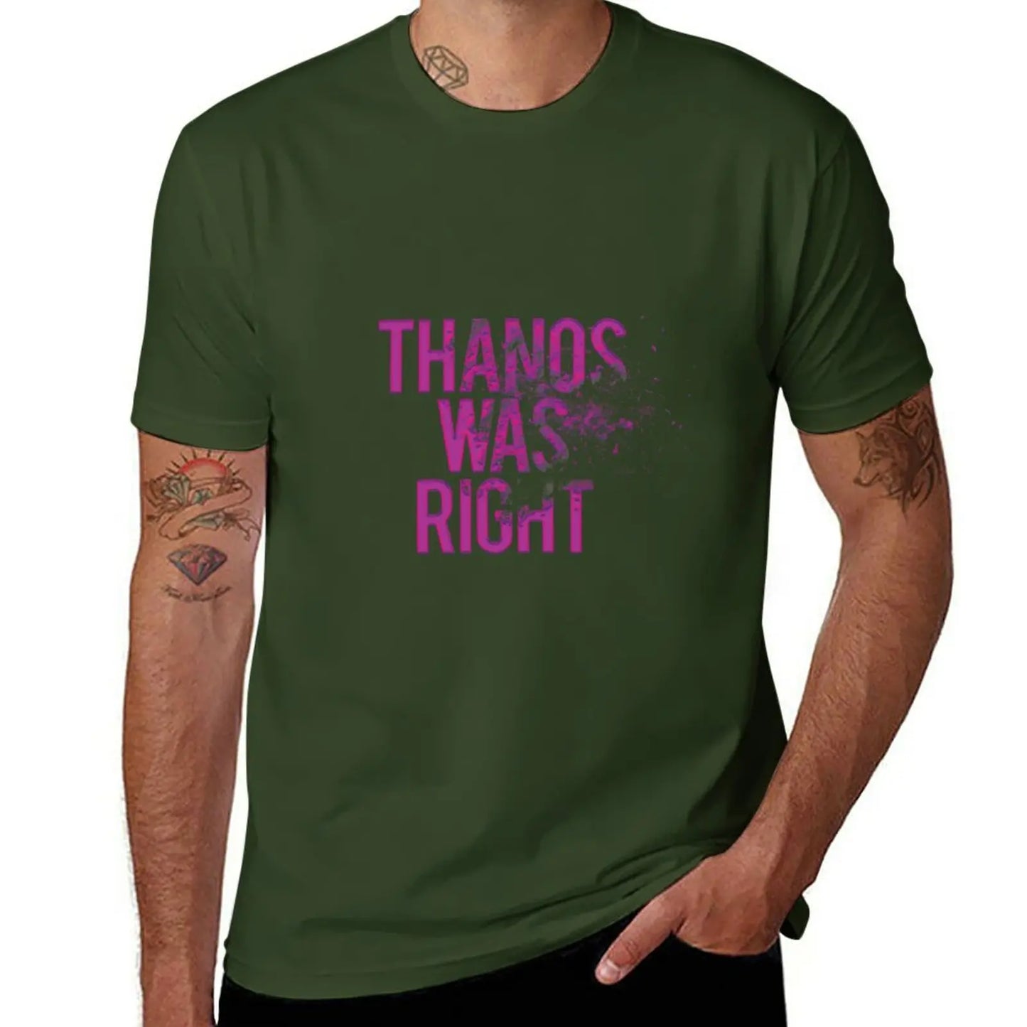 Koszulka Thanos Was Right – męska, napis z efektem pyłu