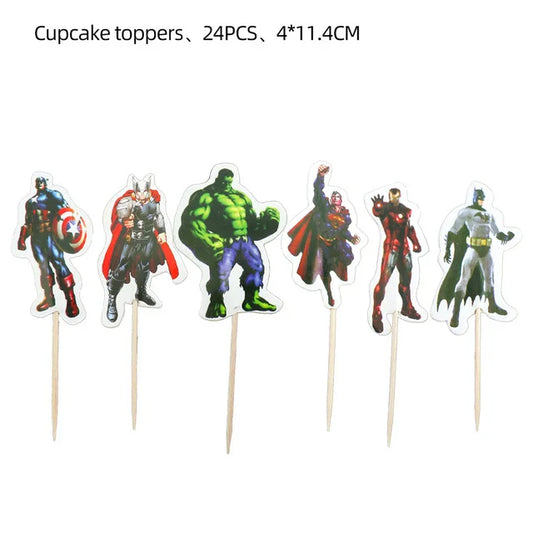 Dekoracje urodzinowe Avengers – toppery na babeczki x24