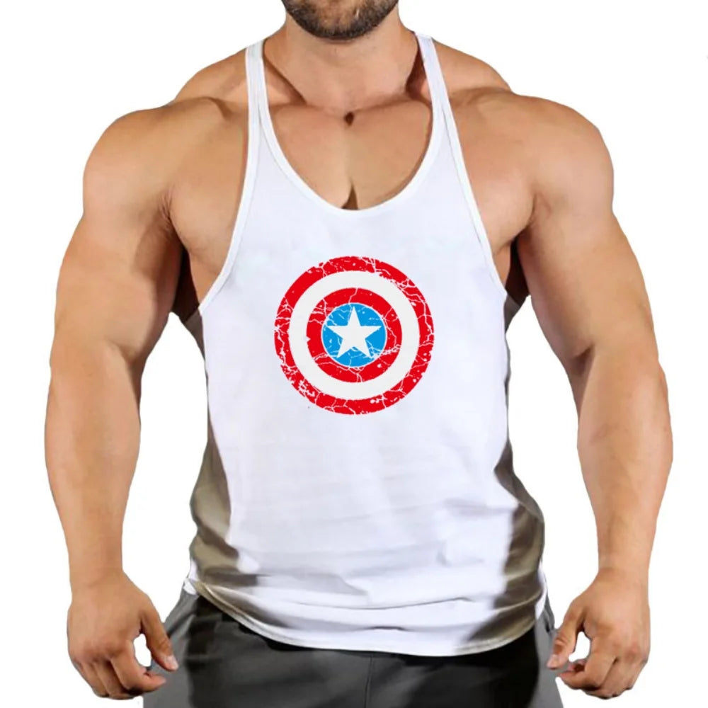 Męski top fitness Captain America — z czerwoną tarczą