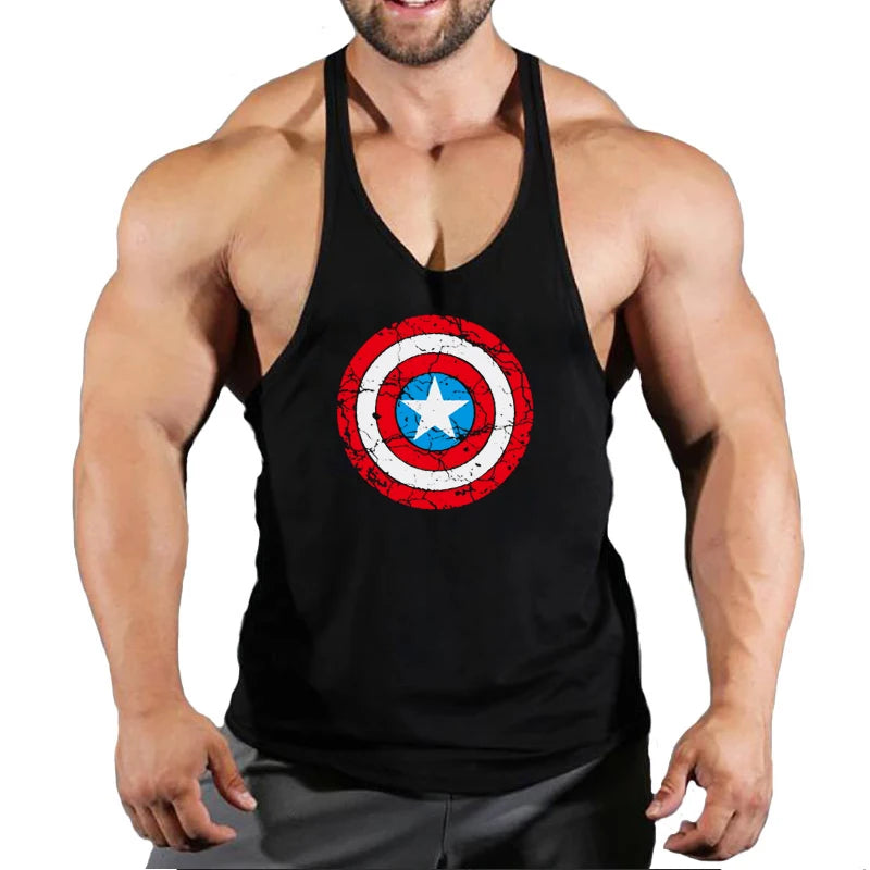 Męski top fitness Captain America — z czerwoną tarczą
