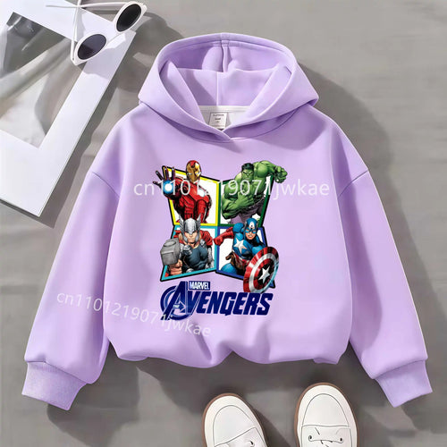 Dziecięca bluza z kapturem Avengers, 4 bohaterów w rombach – liliowa