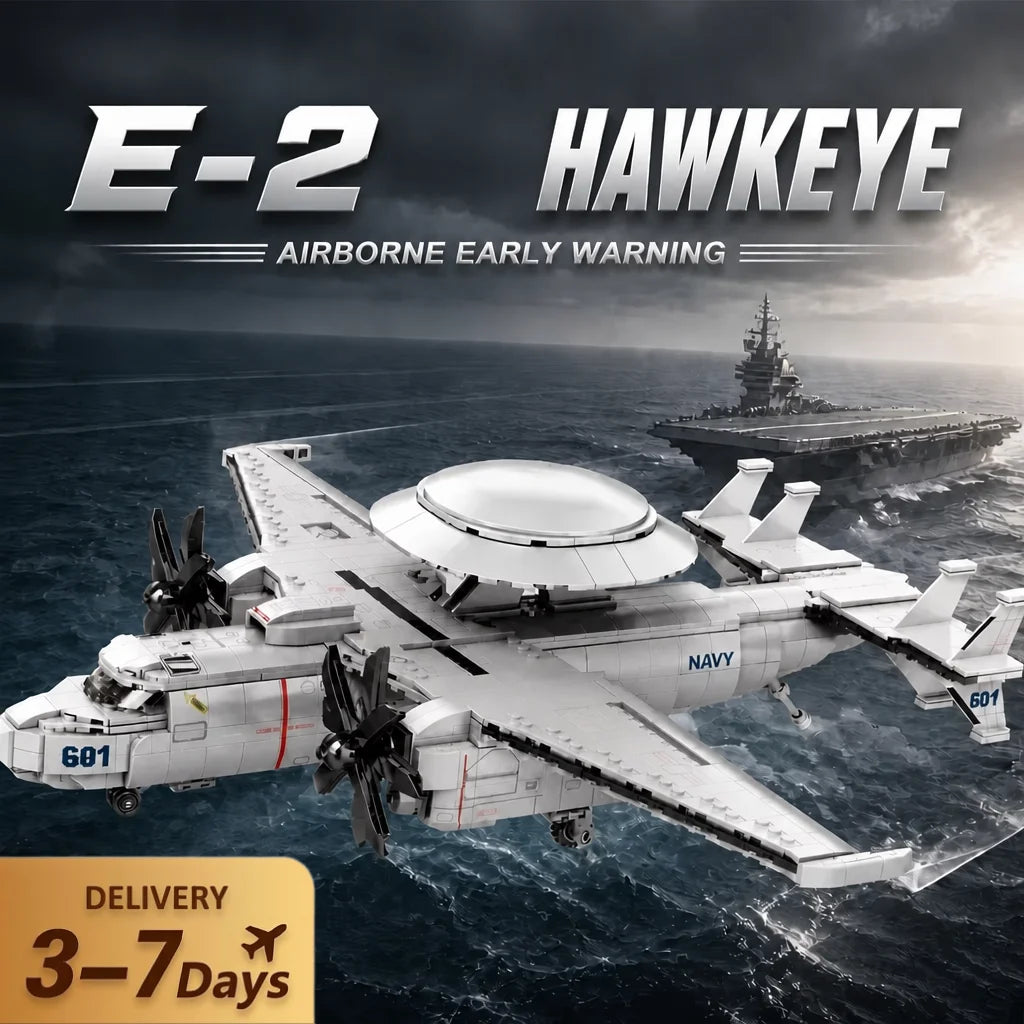 Figurka z klocków wojskowego samolotu E-2 Hawkeye - model kolekcjonerski