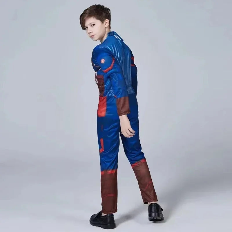 Kostium dziecięcy Captain America — kombinezon z tarczą, maską i peleryną