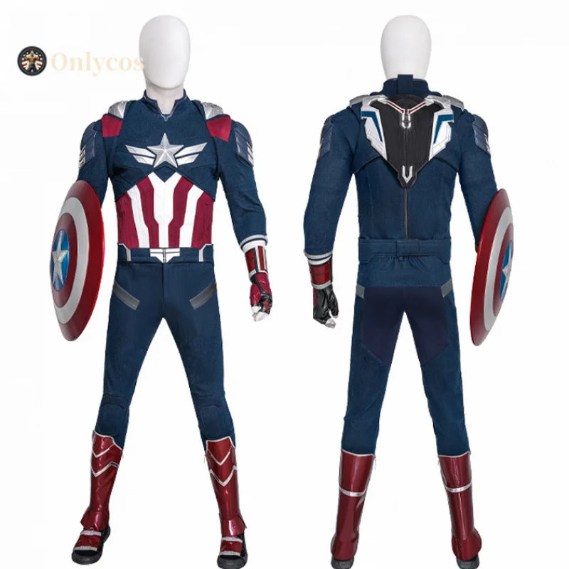 Kostium Captain America (Falcon) – niebiesko-biało-czerwony strój ze zbroją i tarczą