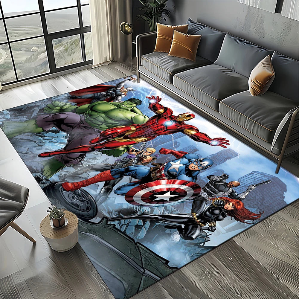 Dywan Avengers 3D – wzór z niebieską drużyną i tarczą