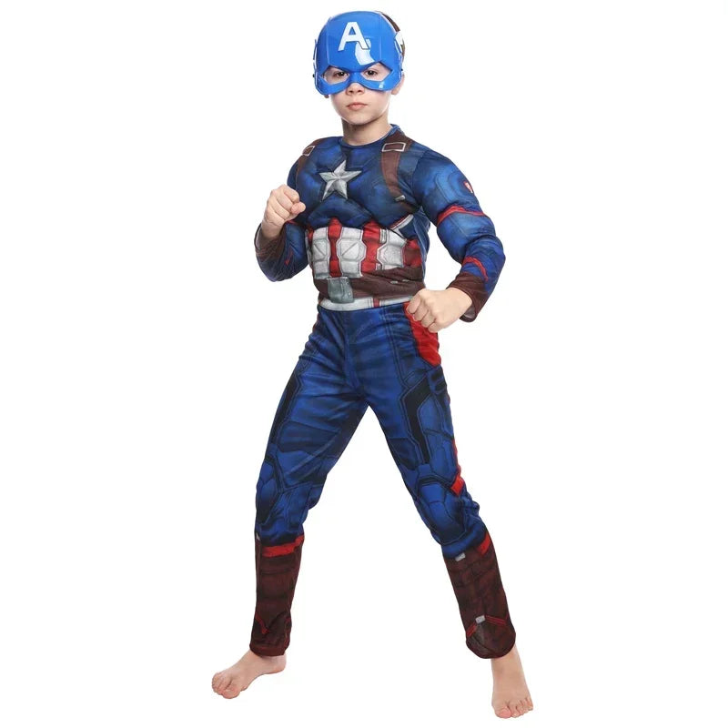 Dziecięcy kostium Captain America — muskularny kombinezon z tarczą