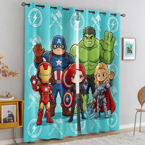 Zasłony Avengers Chibi – zaciemniające, turkusowe