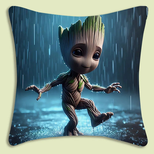 Poszewka na poduszkę Baby Groot — tańczący w nocnym deszczu