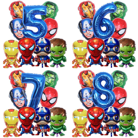 Zestaw dekoracji urodzinowych Avengers – balony z cyframi Iron Man Spider-Man