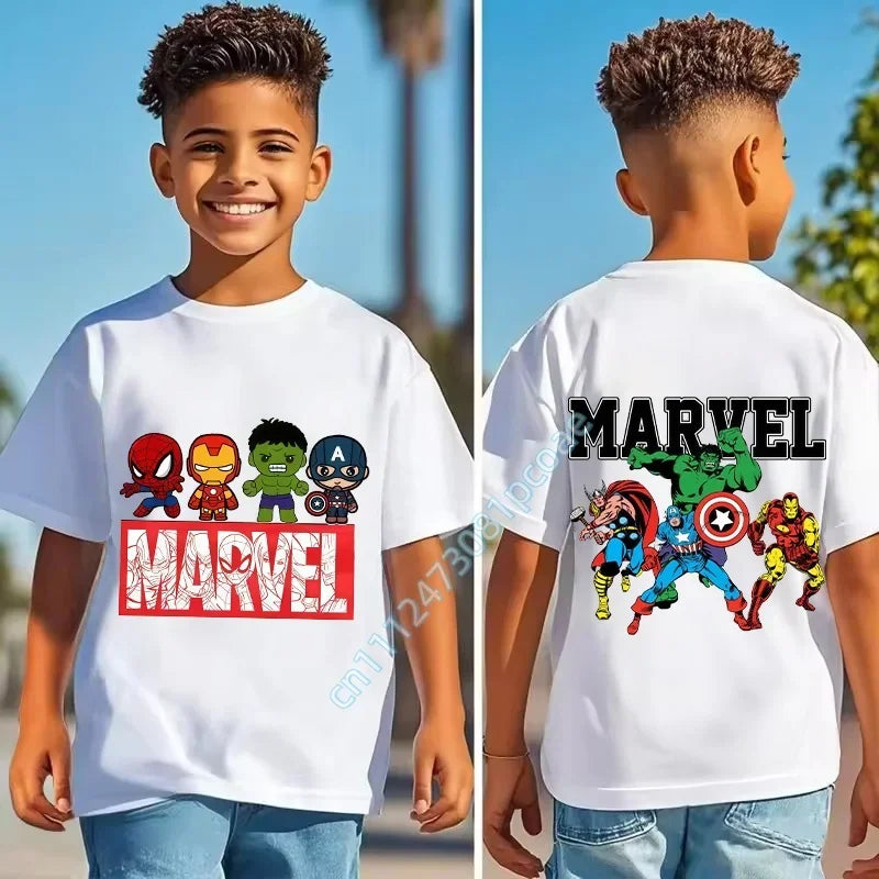 Koszulka dziecięca Marvel – grupowe logo bohaterów w stylu varsity