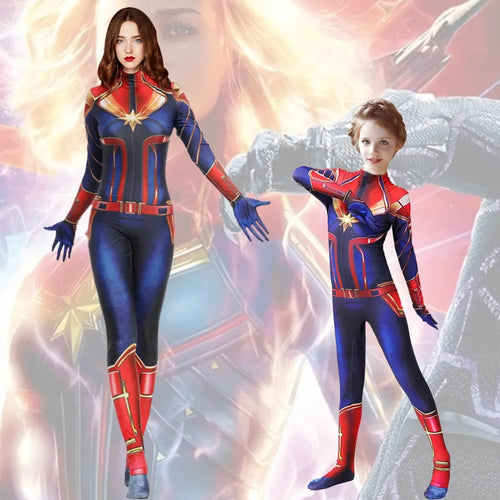 Kostium Captain Marvel – niebiesko-czerwono-złoty kombinezon