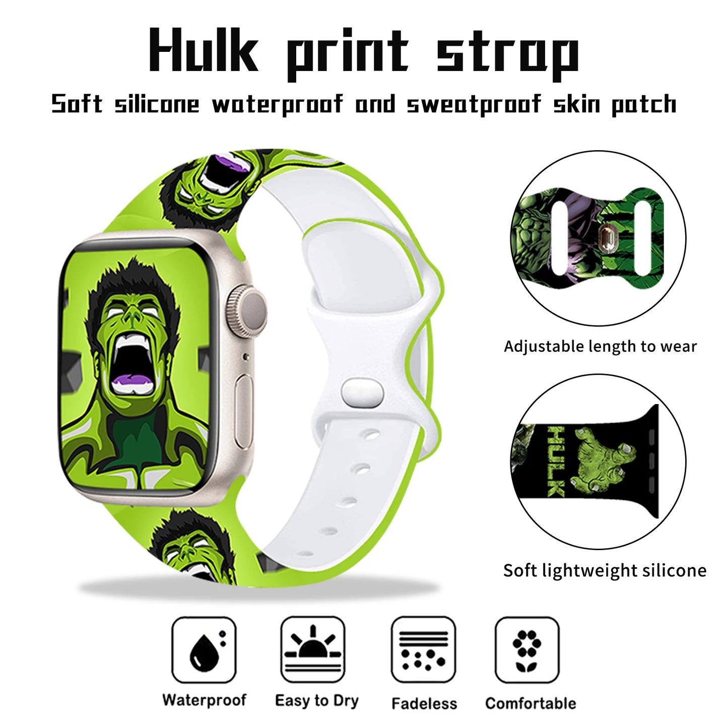 Pasek do Apple Watch Hulk – jasnozielona wrzeszcząca twarz
