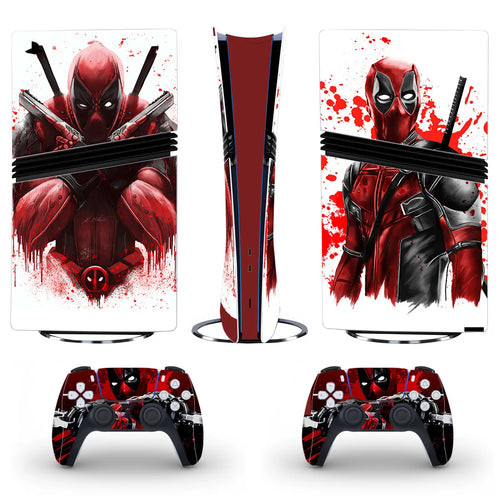 Naklejka na PS5 Pro Deadpool – wzór konsoli i kontrolerów z katanami