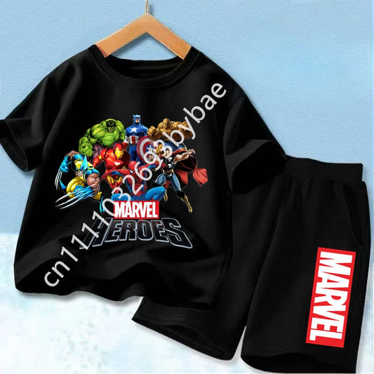 Koszulka Avengers Marvel Heroes dla dzieci – czarny zestaw z grupą
