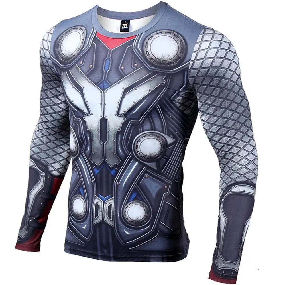 Koszulka kompresyjna Avengers Thor 3D – długie rękawy, niebieskoszara