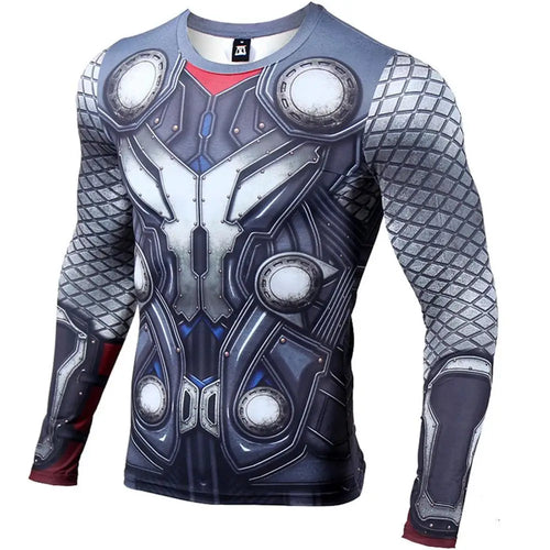 Koszulka kompresyjna Avengers Thor 3D – długie rękawy, niebieskoszara