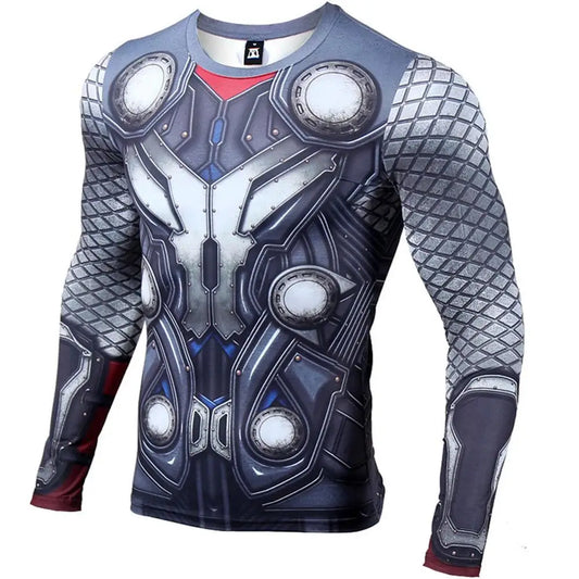 Koszulka kompresyjna Avengers Thor 3D – długie rękawy, niebieskoszara