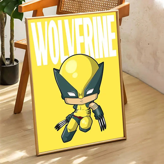 Plakat chibi Wolverine’a — żółte tło