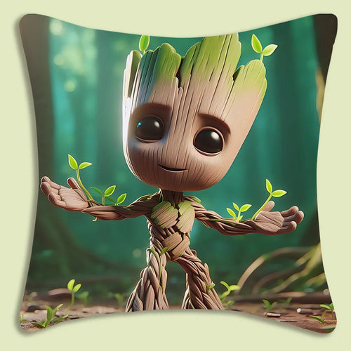 Poszewka na poduszkę Baby Groot — z rozłożonymi ramionami, zielony las
